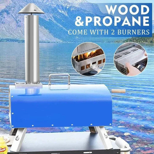 16 Outdoor Pizza Oven Propane & Wood Fired Stainless Steel Pizza Grill With Gas Burner Carry Bag Forte Gas (Blue) Freight Free