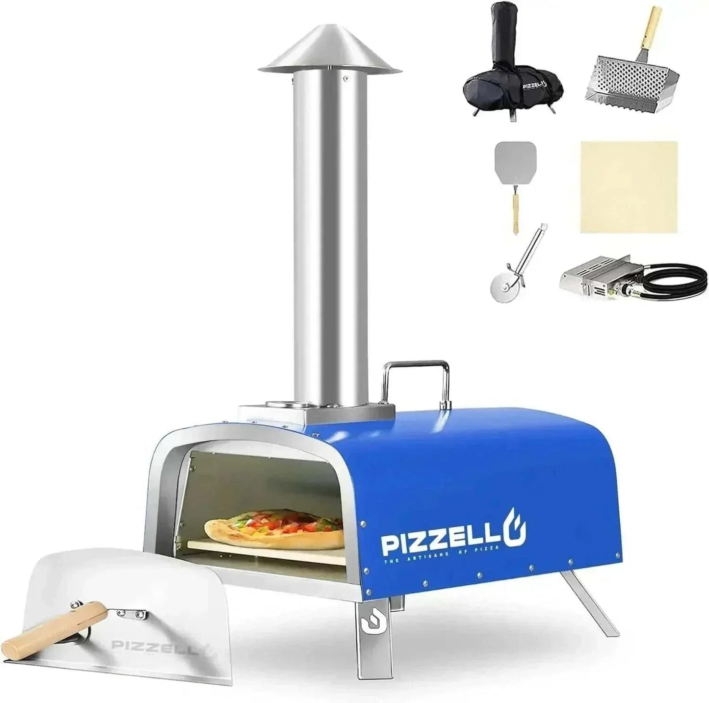 16 Outdoor Pizza Oven Propane & Wood Fired Stainless Steel Pizza Grill With Gas Burner Carry Bag Forte Gas (Blue) Freight Free